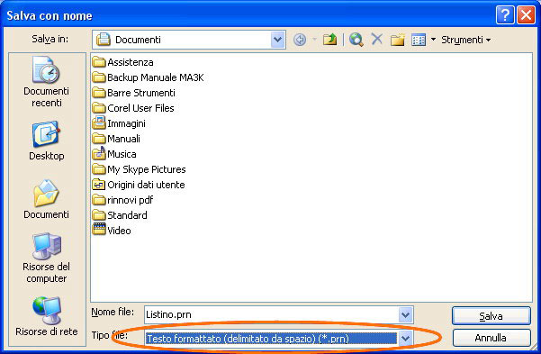 Listino prezzi excel